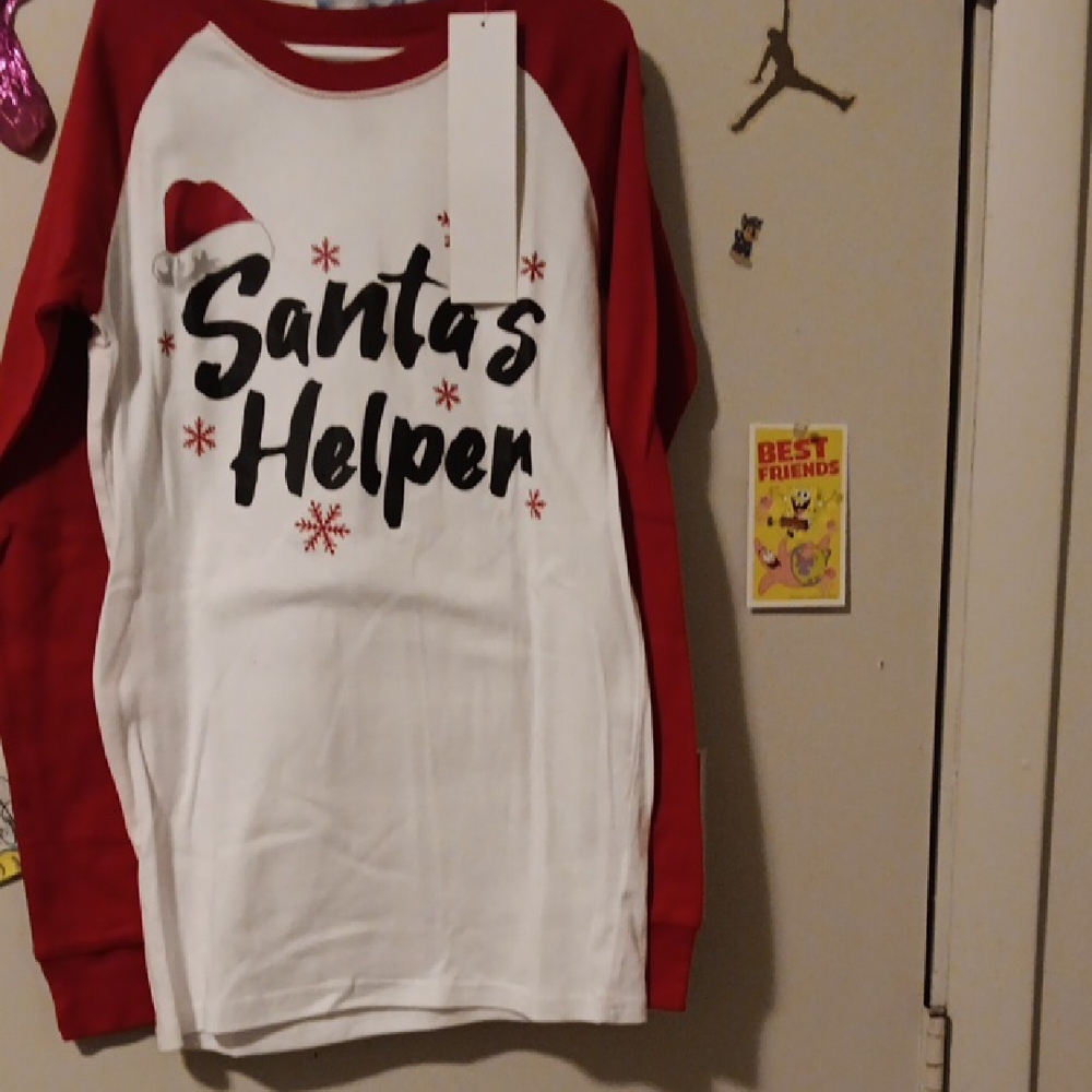 Santa's Helper Kids Long-Sleeve Raglan Pajama Snug Fit  Top - Red & White
